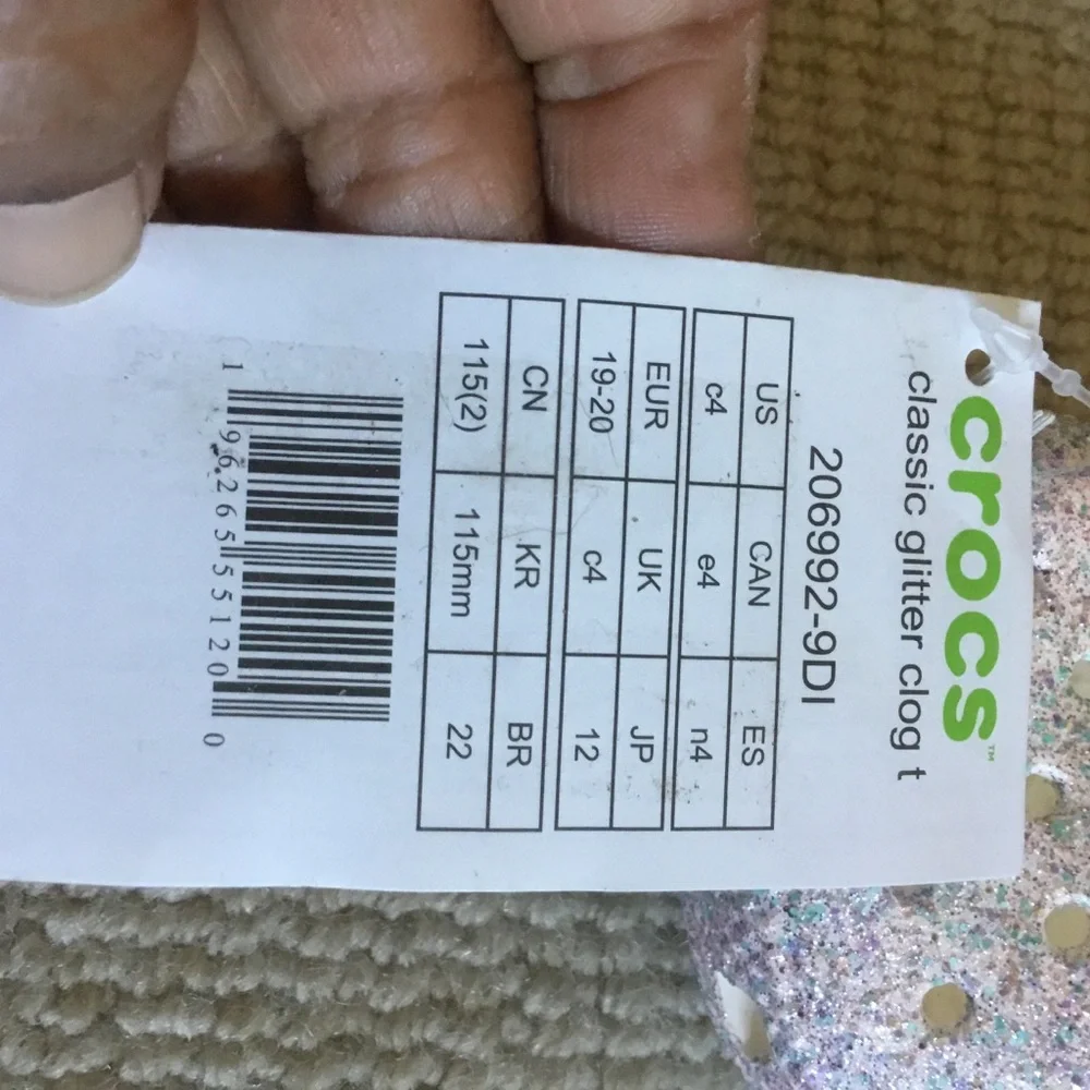 CROCS Kids Glitter Clogs in Pink and White 4C